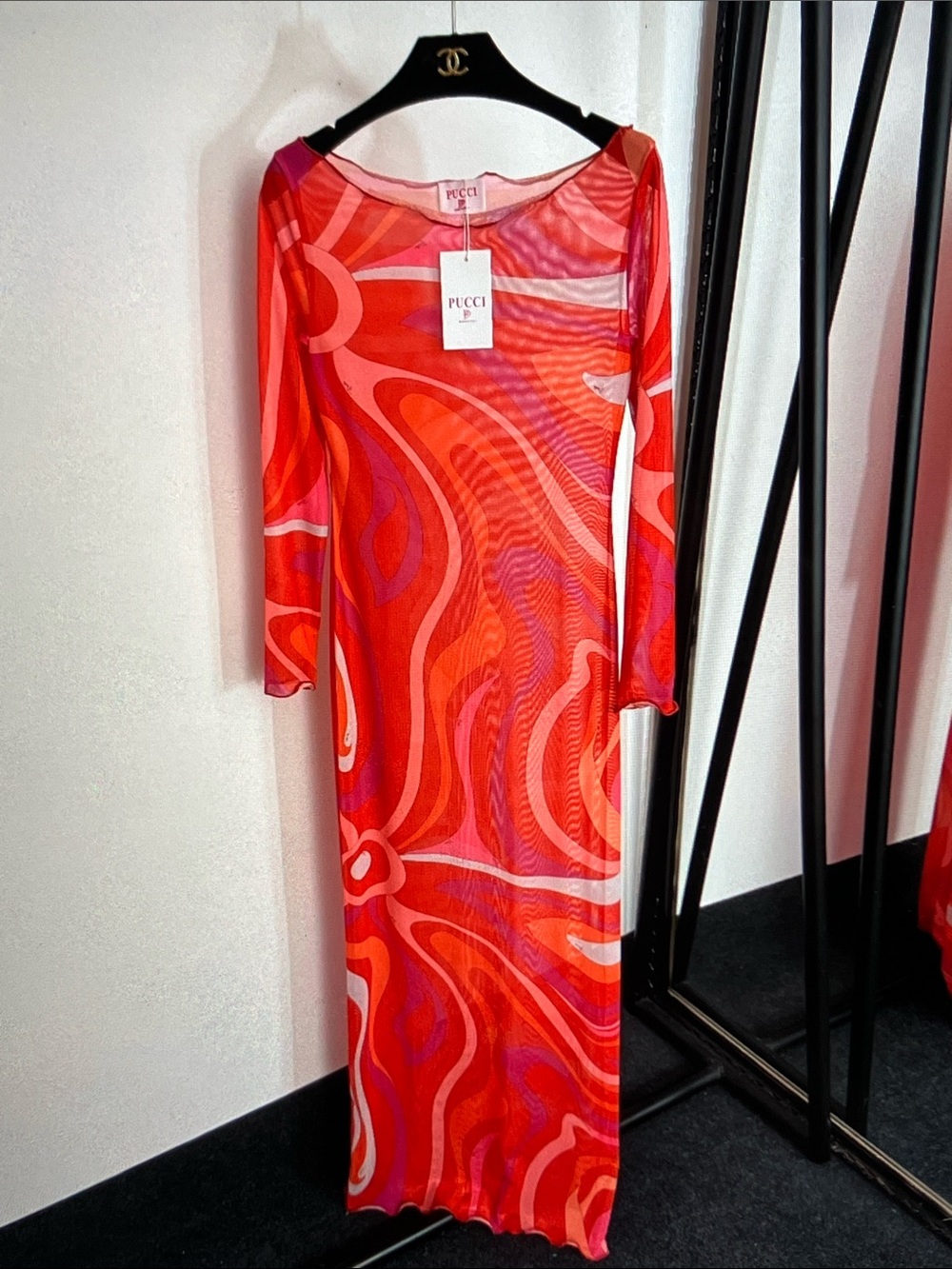 Emilio Pucci Red, Pink and Orange Swirl Maxi Dress